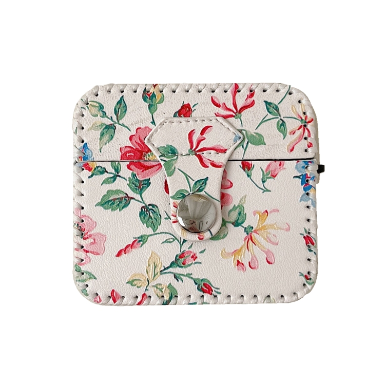 For AirPods 1/2 White Floral PU Leather Wireless Earphone Case