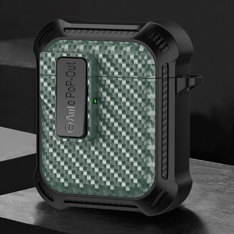 For AirPods 2 / 1 Alpha Carbon Fiber Wireless Bluetooth Earphone Protective Case(Green)