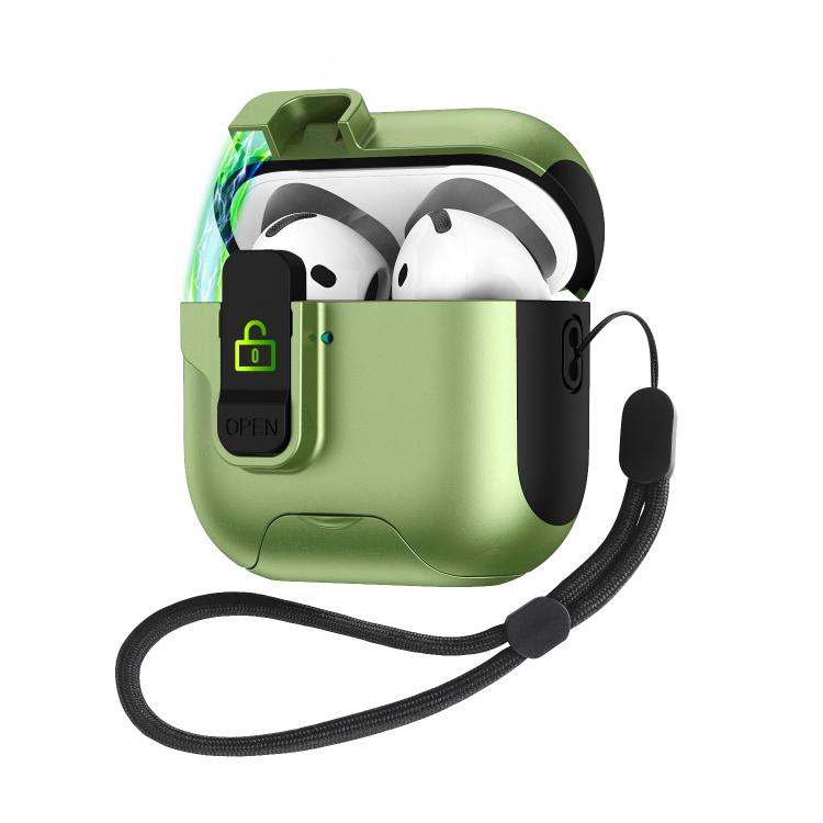 For AirPods 2 / 1 Automatic Pop-up Cover Holder Earphone Case with Switch Lock(Army Green)