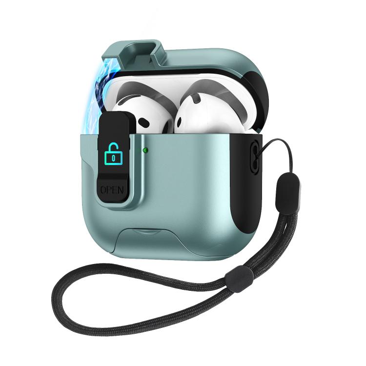 For AirPods 2 / 1 Automatic Pop-up Cover Holder Earphone Case with Switch Lock(Green)