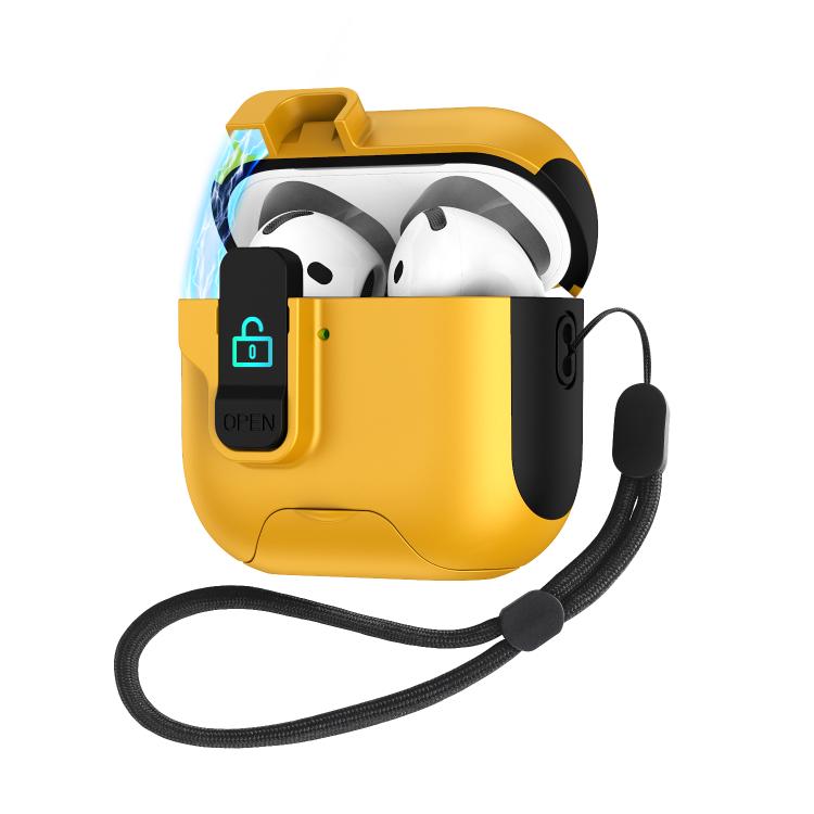 For AirPods 2 / 1 Automatic Pop-up Cover Holder Earphone Case with Switch Lock(Yellow)