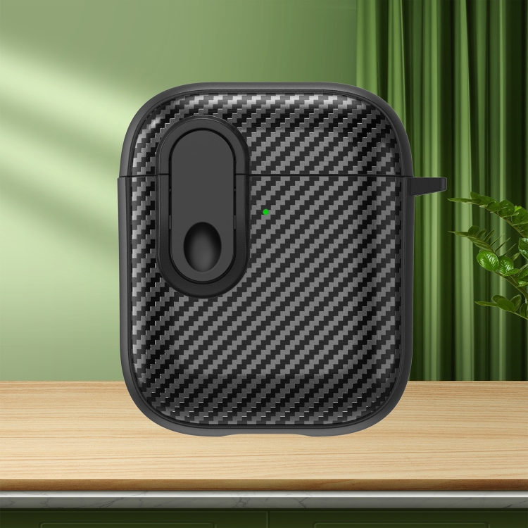 For AirPods 2 / 1 Carbon Fiber Texture Wireless Earphones Case with Security Lock(Black)