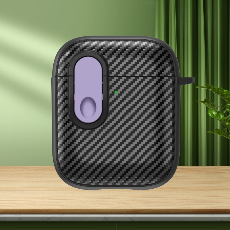 For AirPods 2 / 1 Carbon Fiber Texture Wireless Earphones Case with Security Lock(Purple)