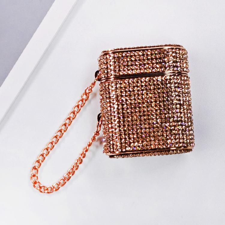 For AirPods 2 / 1 Cylindrical Diamond Bluetooth Earphone Protective Case(Rose Gold)