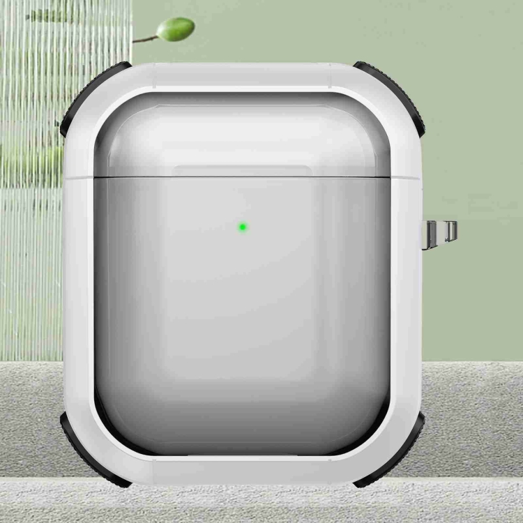 For AirPods 2 / 1 Thunder Transparent Armor Wireless Earphones Protective Case(White)