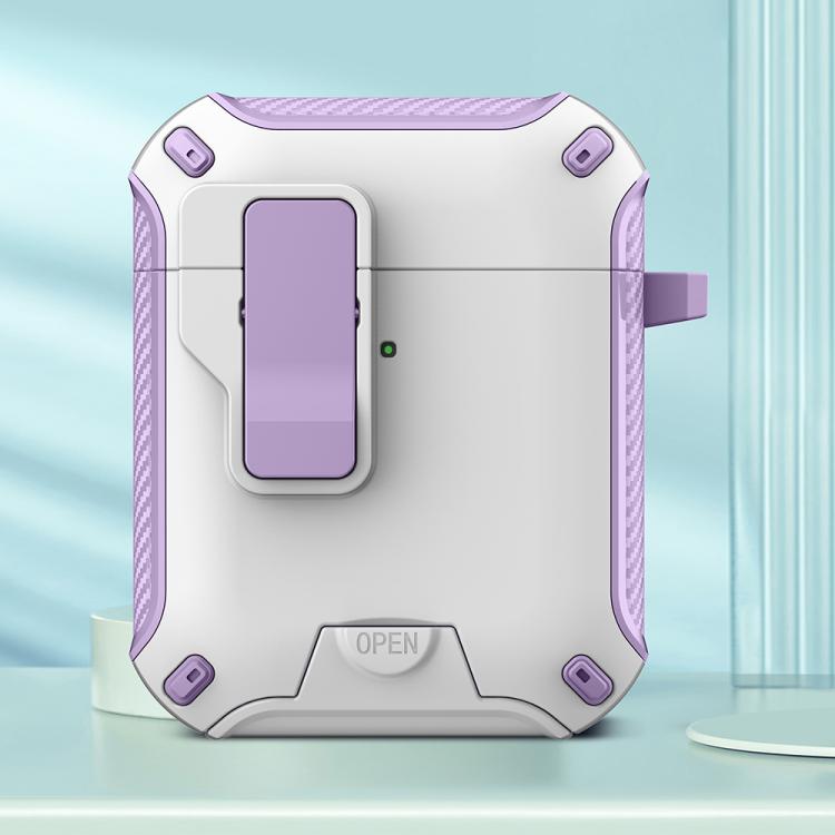 For AirPods 2 / 1 Wireless Bluetooth Earphones MagSafe Holder Protective Case(White Purple)