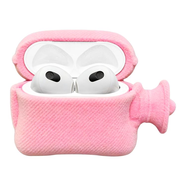For AirPods 3 Hand Warmer Plush Earphone Protective Case with Keychain(Pink)