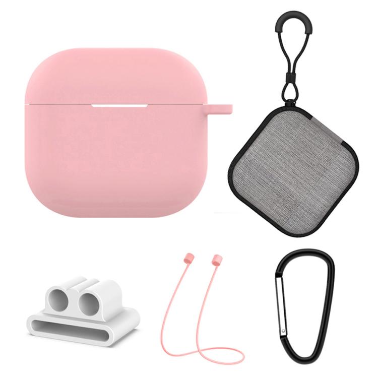 For AirPods 4 5 in 1 Silicone Earphone Protective Case + Earphone Bag + Earphones Buckle + Hook + Anti-lost Rope Set(Light Purple)
