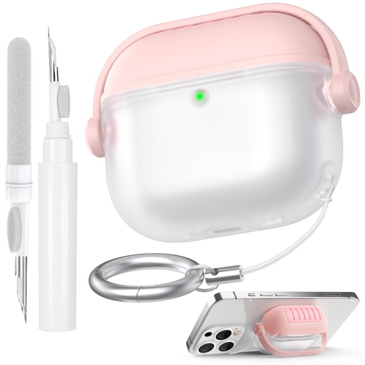 For Airpods 4 AhaStyle WG174 Earphone Silicone Split Drop Protection Case With 3 In 1 Cleaning Pen(Pink)