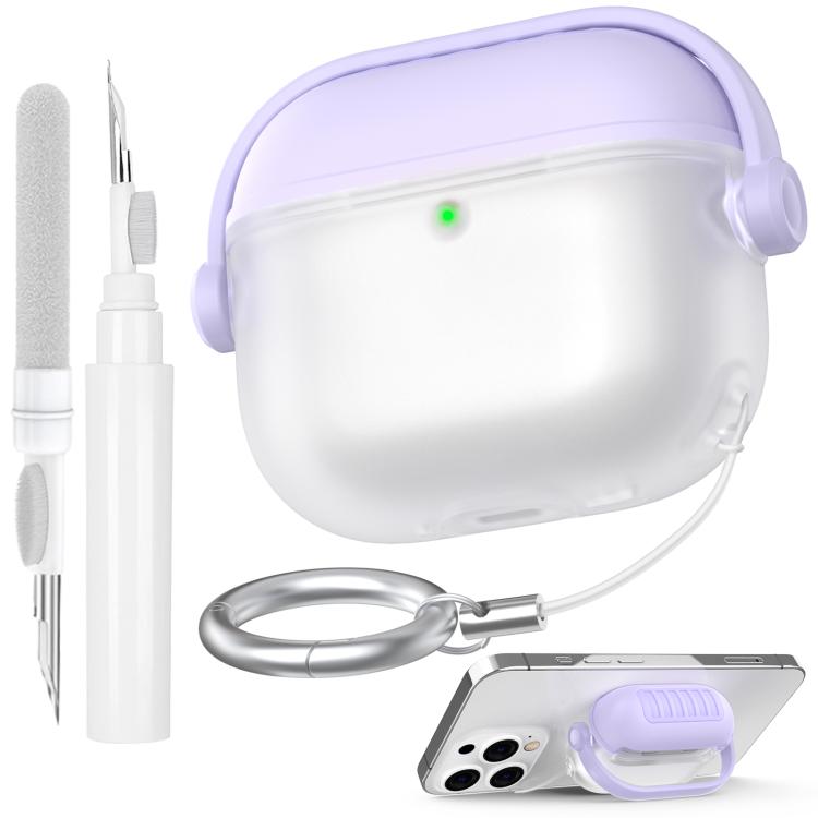 For Airpods 4 AhaStyle WG174 Earphone Silicone Split Drop Protection Case With 3 In 1 Cleaning Pen(Purple)