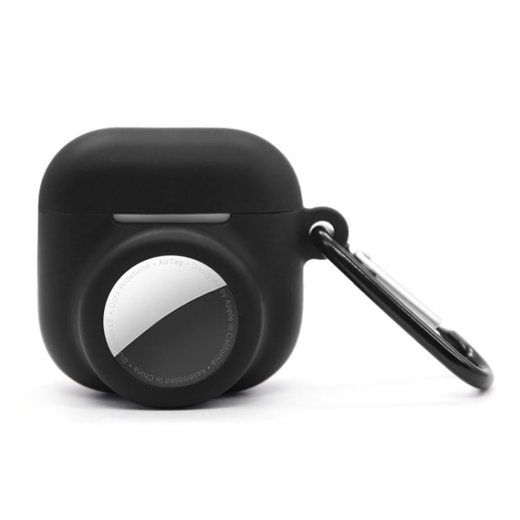 For AirPods 4 / AirTag 2 In 1 Silicone Earphone Protective Case Full Cover Anti-scratch Case(Black)