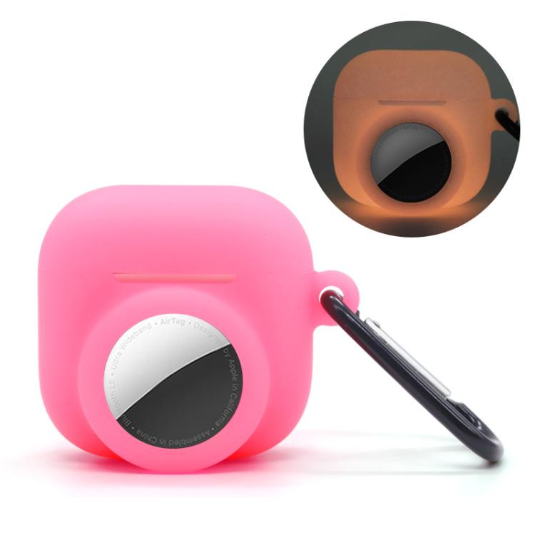 For AirPods 4 / AirTag 2 In 1 Silicone Earphone Protective Case Full Cover Anti-scratch Case(Luminous Pink)