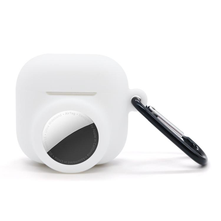 For AirPods 4 / AirTag 2 In 1 Silicone Earphone Protective Case Full Cover Anti-scratch Case(White)