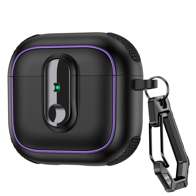 For AirPods 4 Armor Magnetic Wireless Earphones Case with Security Lock(Black)