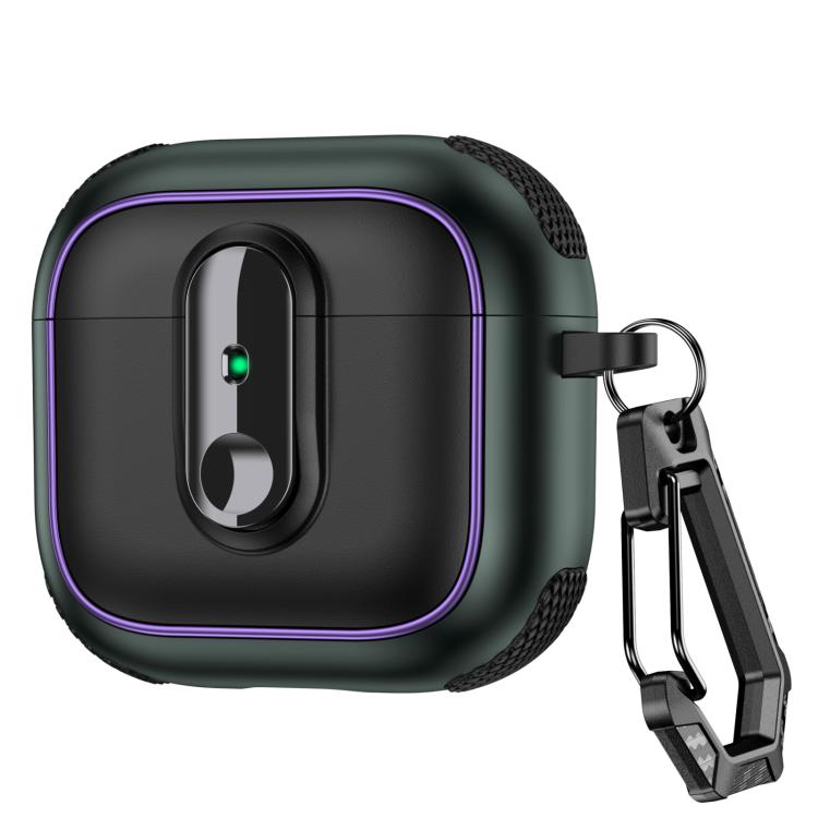 For AirPods 4 Armor Magnetic Wireless Earphones Case with Security Lock(Black Army Green)