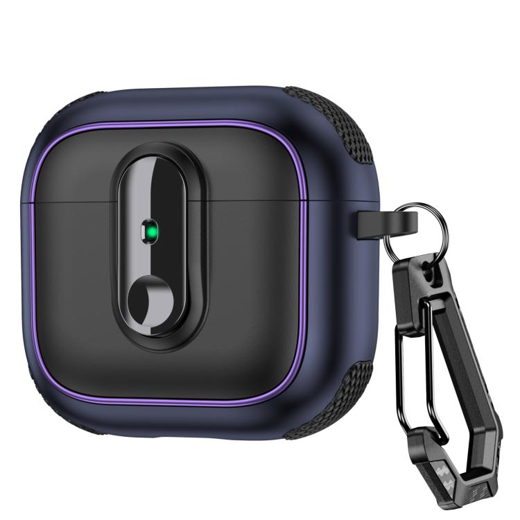 For AirPods 4 Armor Magnetic Wireless Earphones Case with Security Lock(Black Dark Blue)