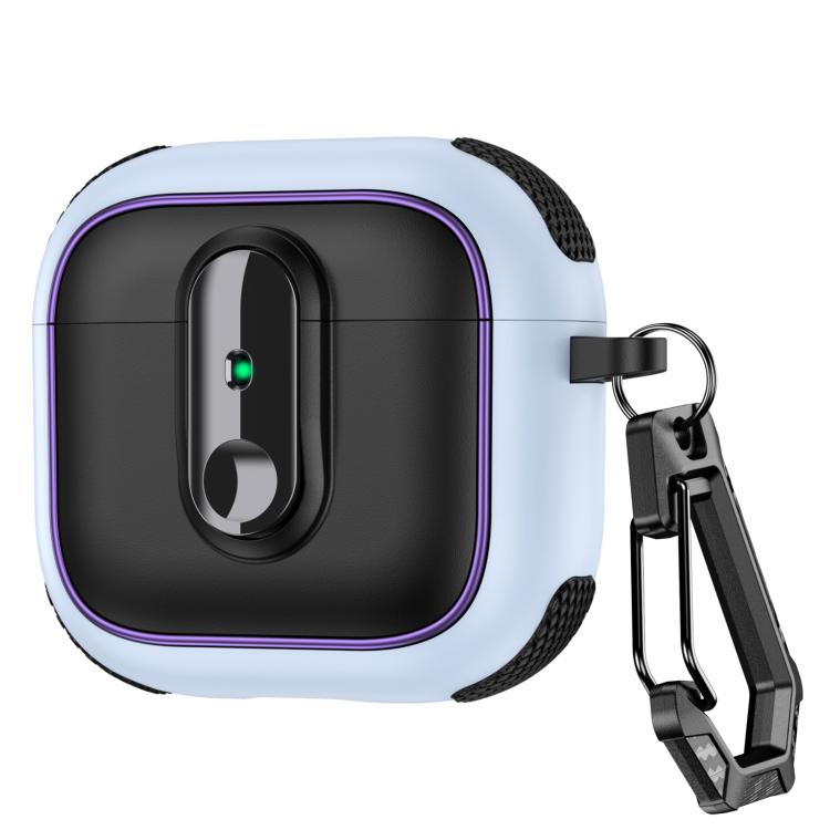 For AirPods 4 Armor Magnetic Wireless Earphones Case with Security Lock(Black Light Blue)