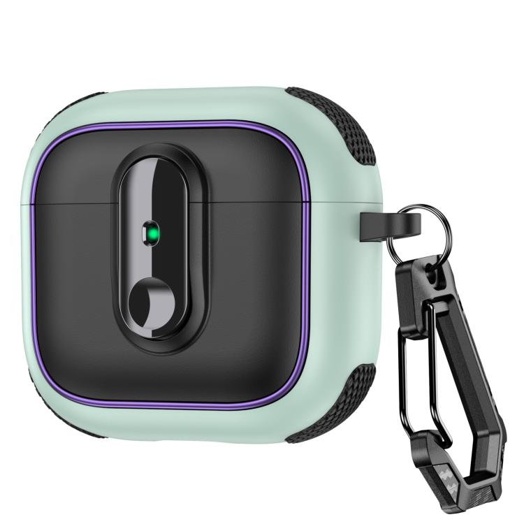 For AirPods 4 Armor Magnetic Wireless Earphones Case with Security Lock(Black Mint Green)
