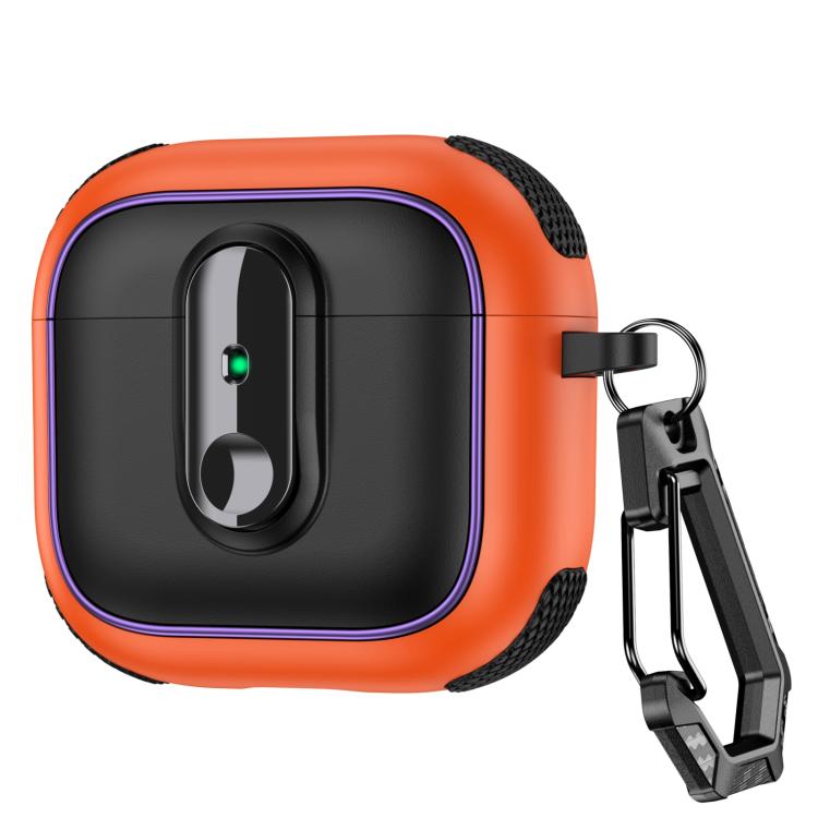For AirPods 4 Armor Magnetic Wireless Earphones Case with Security Lock(Black Orange)