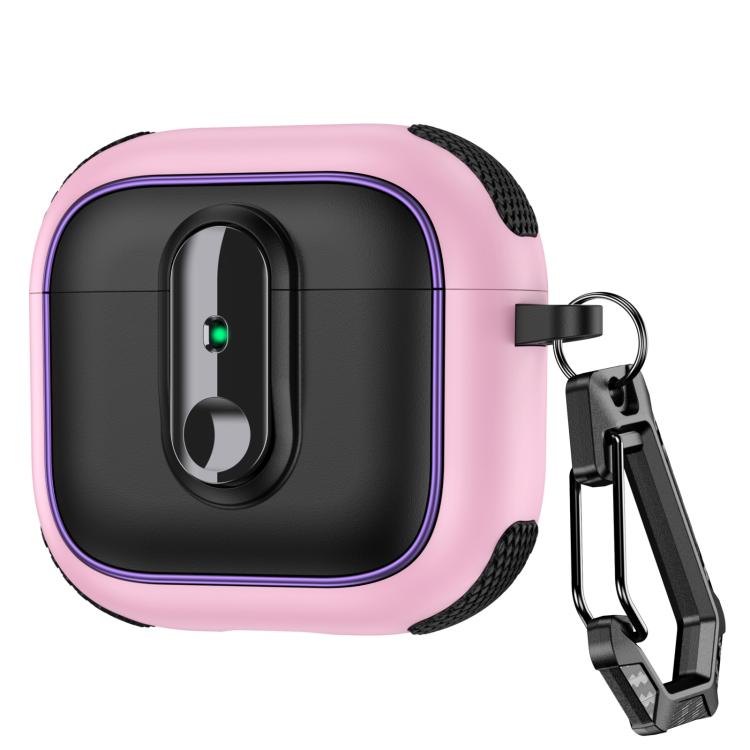 For AirPods 4 Armor Magnetic Wireless Earphones Case with Security Lock(Black Pink)