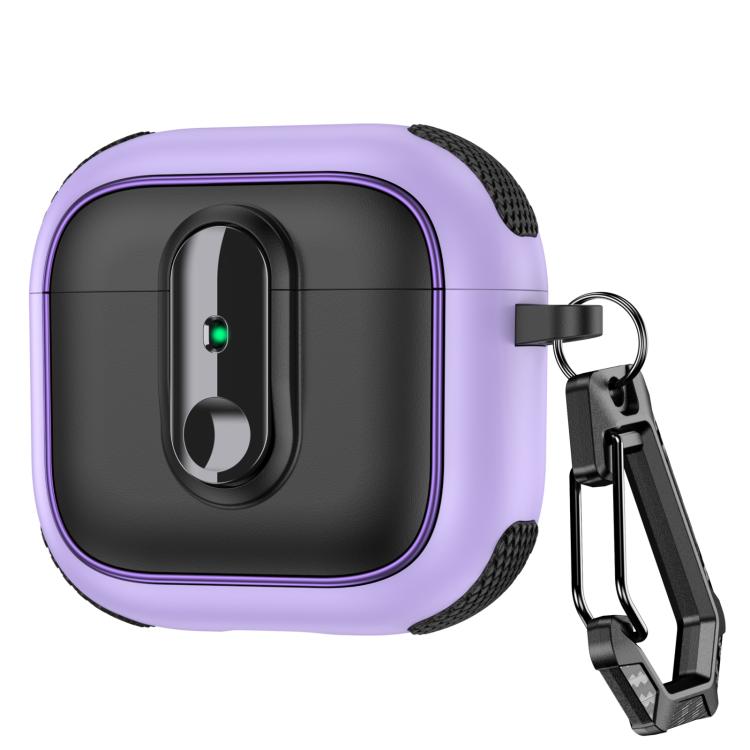For AirPods 4 Armor Magnetic Wireless Earphones Case with Security Lock(Black Purple)