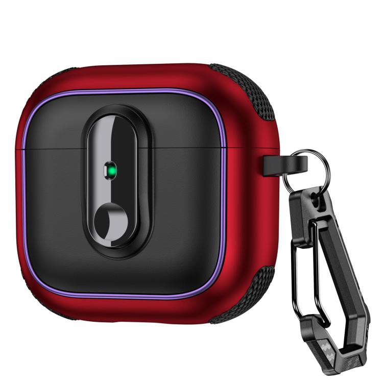 For AirPods 4 Armor Magnetic Wireless Earphones Case with Security Lock(Black Red)