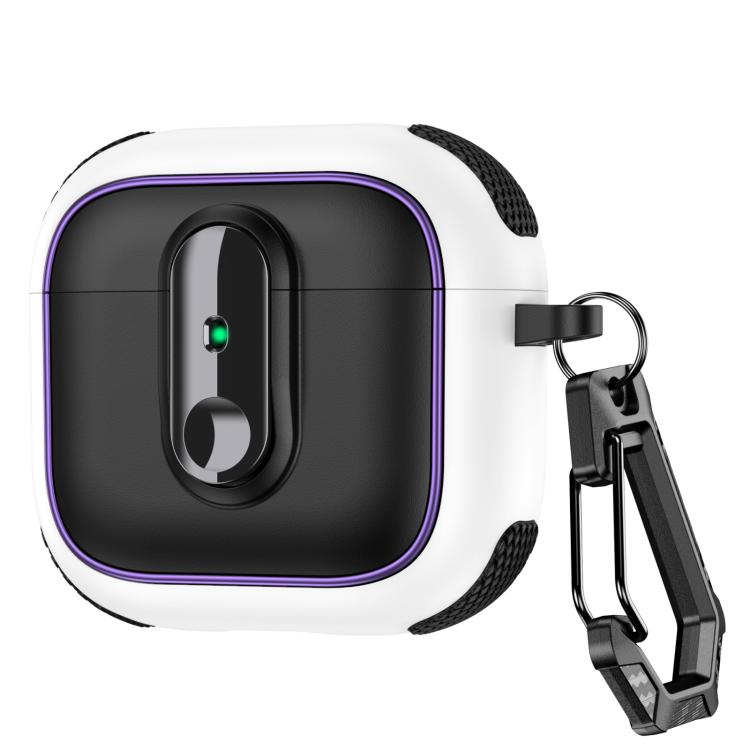 For AirPods 4 Armor Magnetic Wireless Earphones Case with Security Lock(Black White)