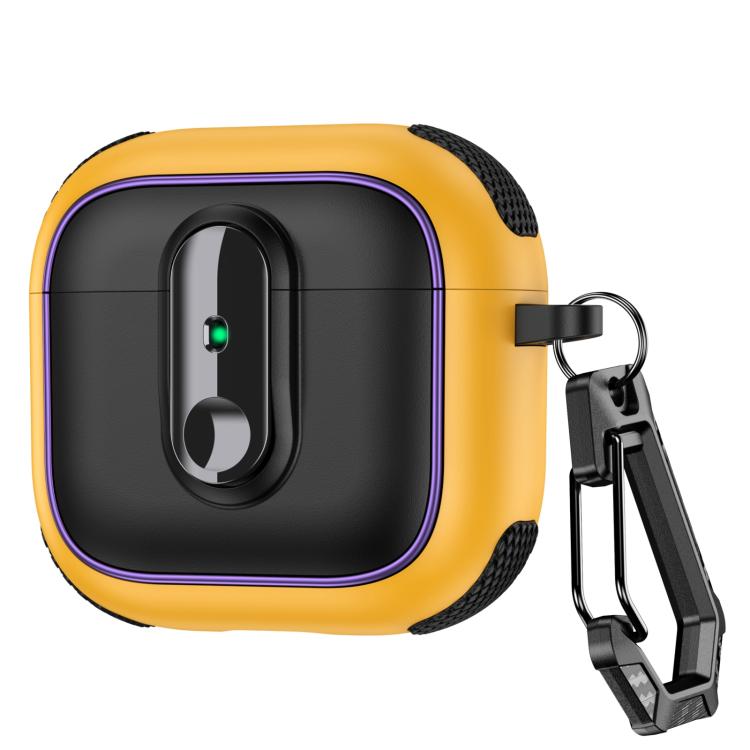 For AirPods 4 Armor Magnetic Wireless Earphones Case with Security Lock(Black Yellow)