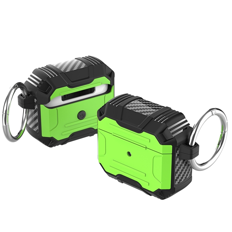 For AirPods 4 Armor TPU Hybrid PC Shockproof Earphones Cover with Hook(Grass Green)