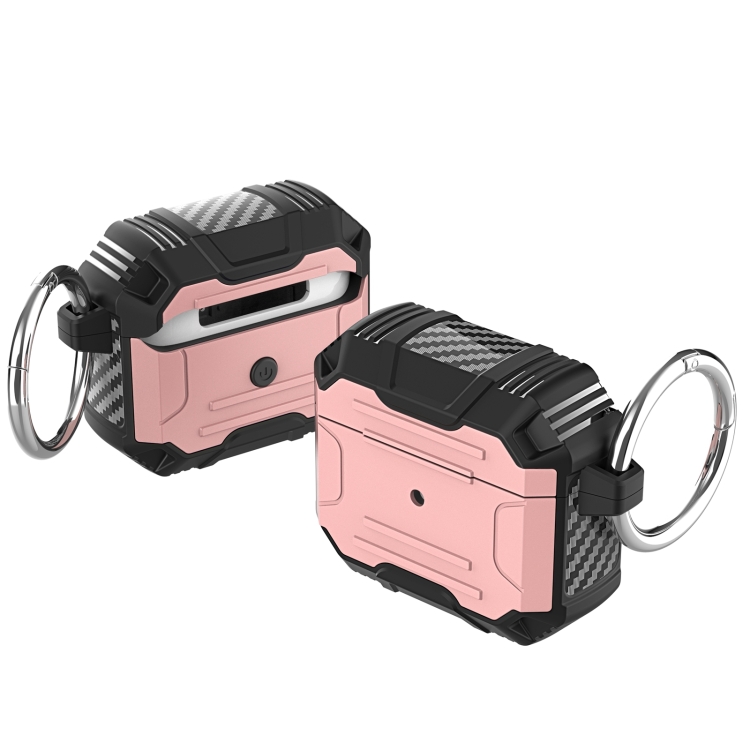 For AirPods 4 Armor TPU Hybrid PC Shockproof Earphones Cover with Hook(Pink)