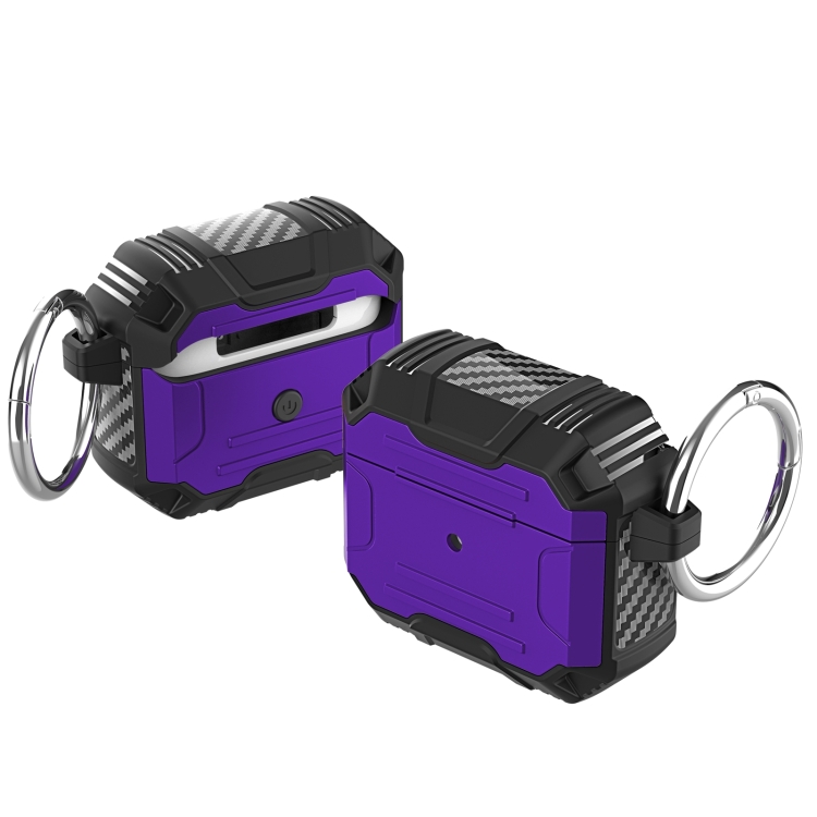 For AirPods 4 Armor TPU Hybrid PC Shockproof Earphones Cover with Hook(Purple)