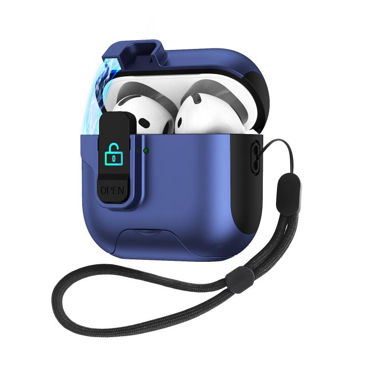 For AirPods 4 Automatic Pop-up Cover Holder Earphone Case with Switch Lock(Dark Blue)