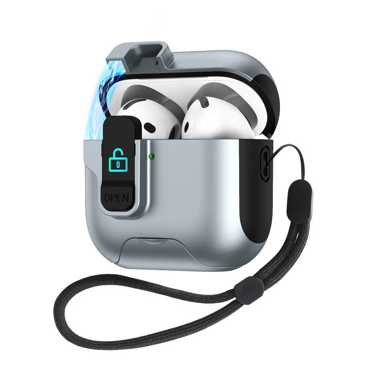 For AirPods 4 Automatic Pop-up Cover Holder Earphone Case with Switch Lock(Grey)