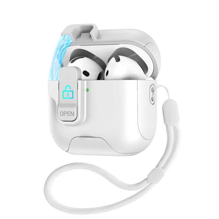 For AirPods 4 Automatic Pop-up Cover Holder Earphone Case with Switch Lock(White)