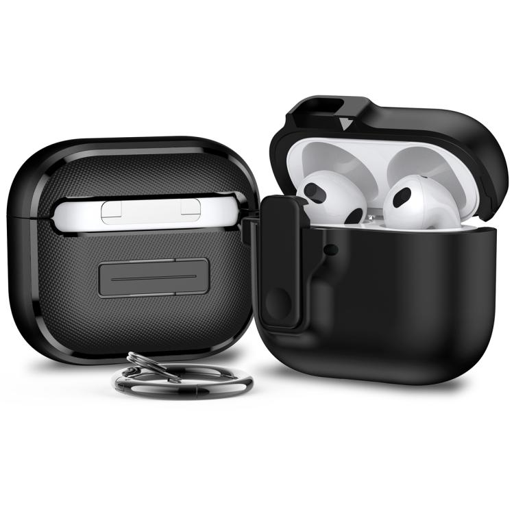 For AirPods 4 Automatic Switch Lock Bluetooth Earphone Shockproof Protective Case(Black)
