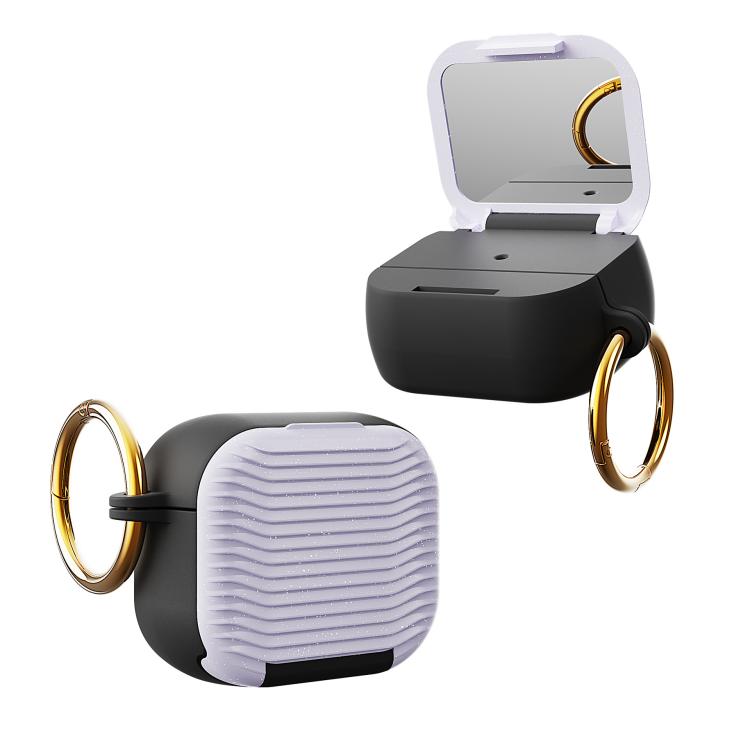 For Airpods 4 Beauty Mirror Phone Holder Earphone Case(Glitter Purple)
