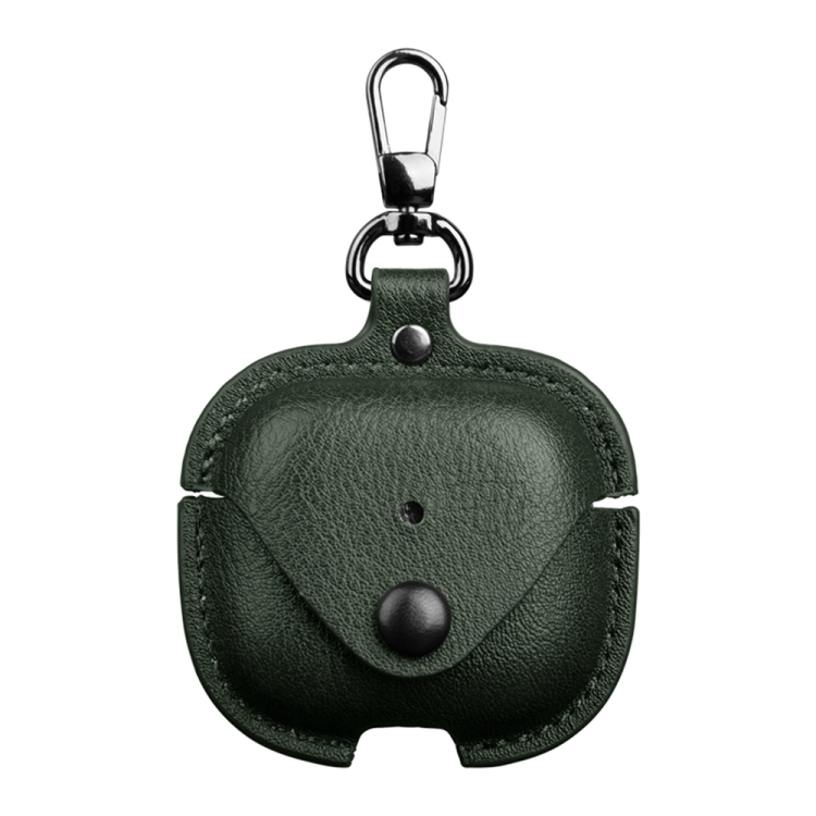 For AirPods 4 Business Leather Earphone Protective Case with Hook(Green)