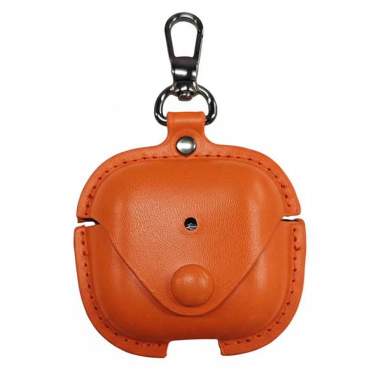For AirPods 4 Business Leather Earphone Protective Case with Hook(Orange)
