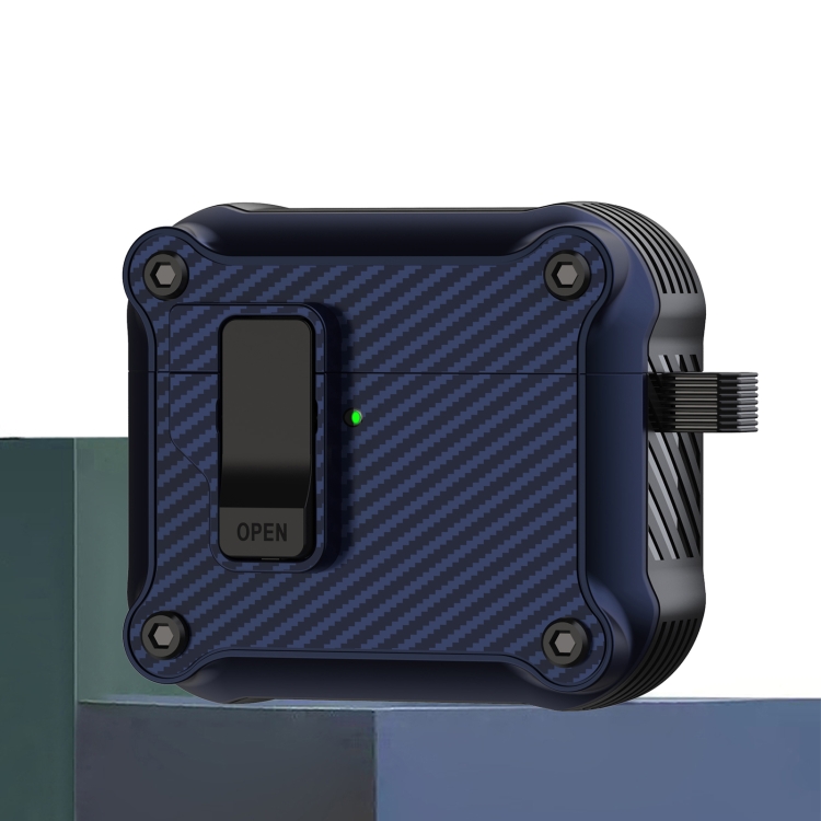 For AirPods 4 Carbon Fiber Magnetic Automatic Switch Earphone Protective Case(Blue)