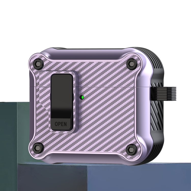 For AirPods 4 Carbon Fiber Magnetic Automatic Switch Earphone Protective Case(Purple)