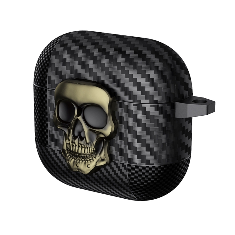 For AirPods 4 Carbon Fiber Pattern Skull Lock Bluetooth Earphone Protective Case(Copper)