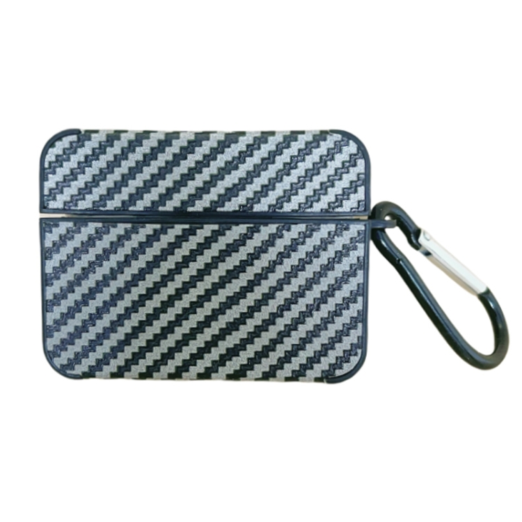 For AirPods 4 Carbon Fiber Square Leather Earphone Case with Hook(Black)