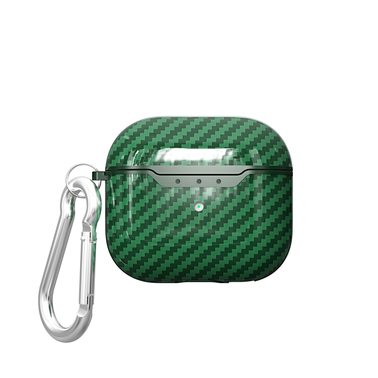For AirPods 4 Carbon Fiber Texture TPU Shockproof Protective Earphone Case with Hook(Dark Green)