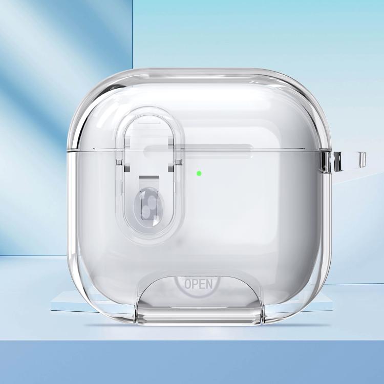 For AirPods 4 Clear Armor Security Lock Wireless Earphones Case with Hook & Holder(Transparent)