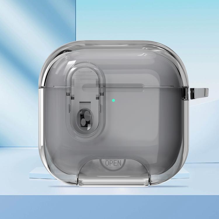 For AirPods 4 Clear Armor Security Lock Wireless Earphones Case with Hook & Holder(Transparent Black)