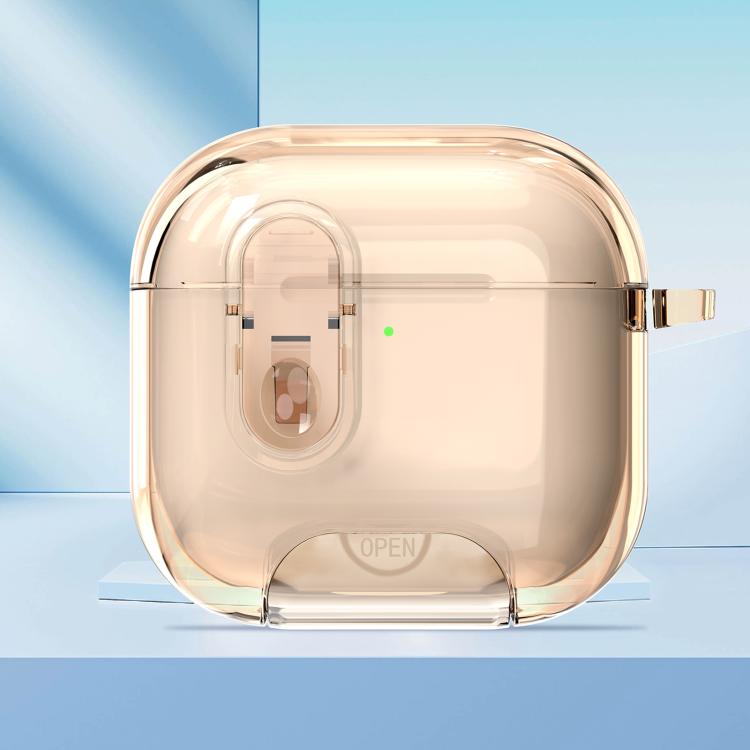 For AirPods 4 Clear Armor Security Lock Wireless Earphones Case with Hook & Holder(Transparent Gold)