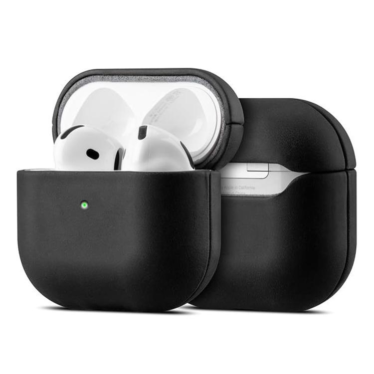 For AirPods 4 Crazy Horse Genuine Leather Earbuds Protective Case(Black)