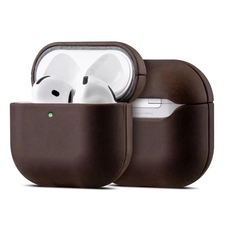 For AirPods 4 Crazy Horse Genuine Leather Earbuds Protective Case(Dark Brown)