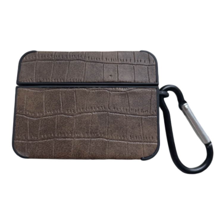 For AirPods 4 Crocodile Pattern Square Leather Earphone Case(Coffee)