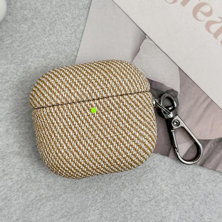 For AirPods 4 Diagonal Striped Leather Bluetooth Earphone Protective Case(Apricot)